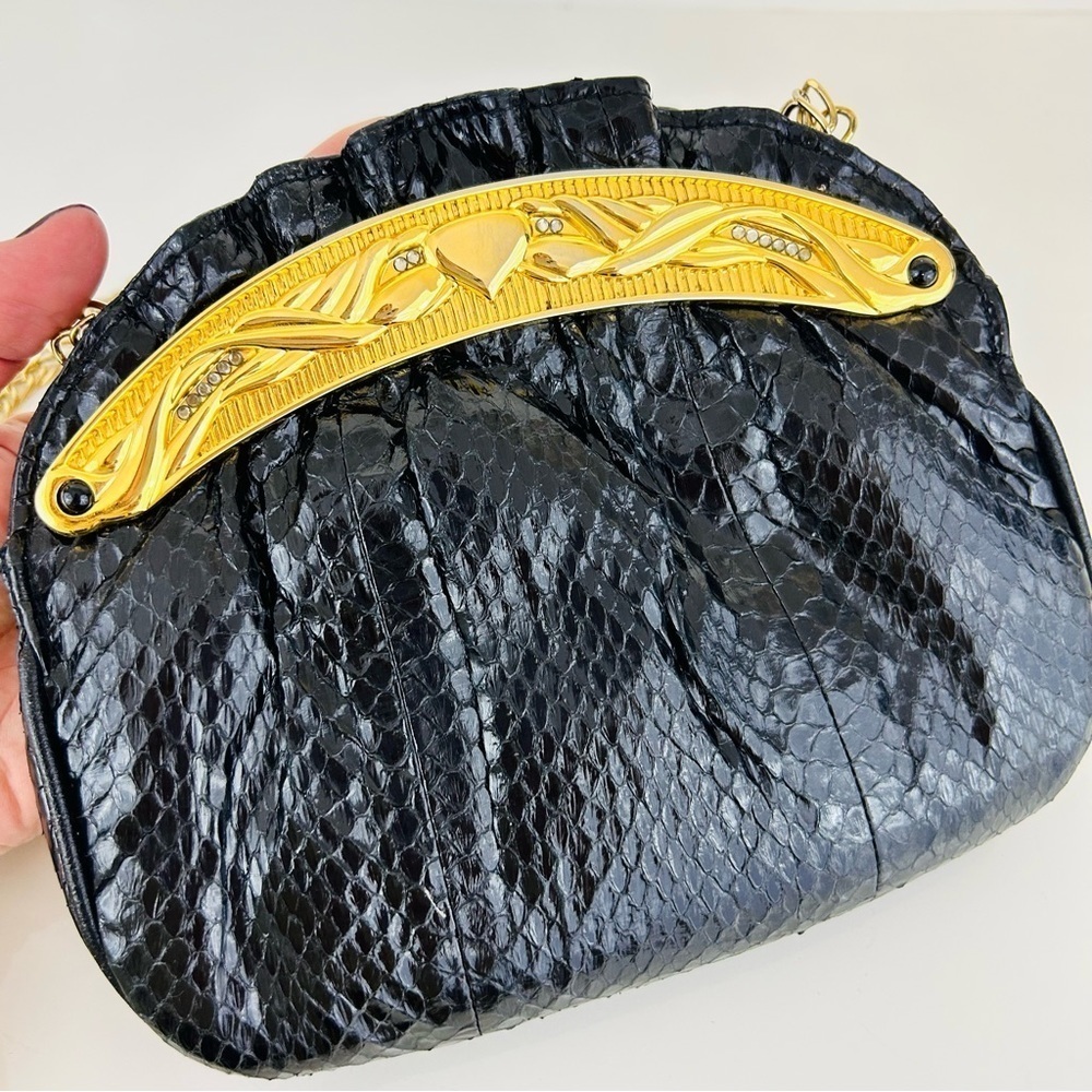 Vintage leather clutch with gold chain